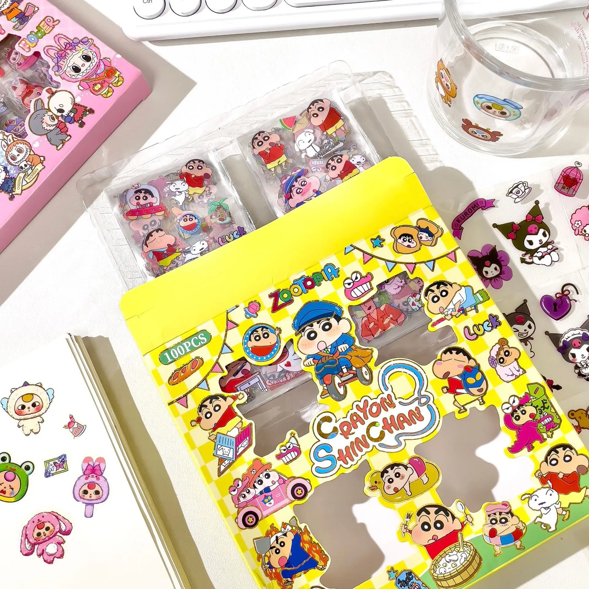 

100PCS Crayon Shin-chan Anime Toys Stickers Transparent Applique Computer Skateboard DIY Decoration Accessories Christmas Gifts