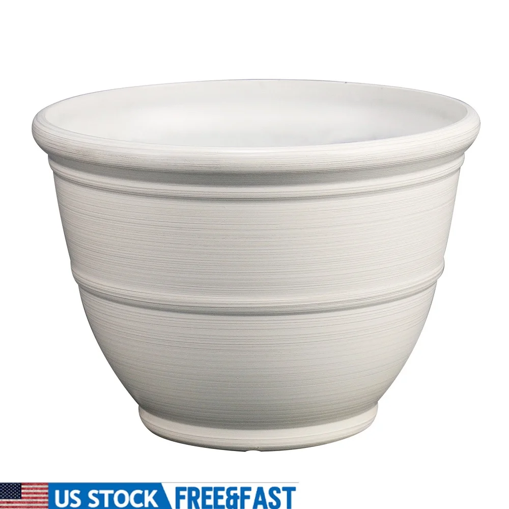 

Recycled Resin Planter with Drainage Holes UV Resistant Frost Resistant Lightweight Garden Pot Indoor Outdoor Use 14inch Round