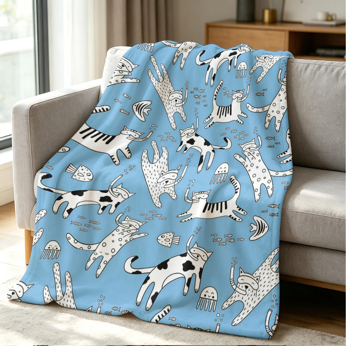 Dive Cats Blanket Soft Cozy Throw for Sofa Bed Festive Holiday Decor Gift for Kids and Adults,Lightweight and Warm