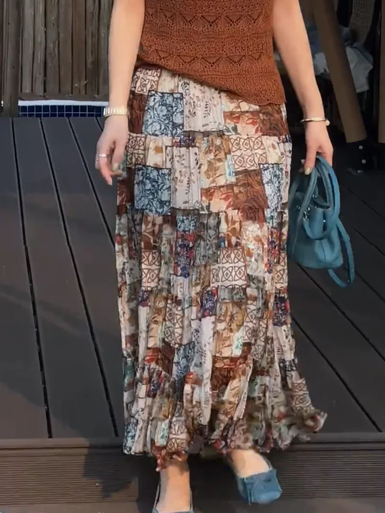 

Повседневная плиссированная юбка миди с высокой талией, летняя, для отпуска, в корейском стиле, больших размеров, женская, модная, художественная