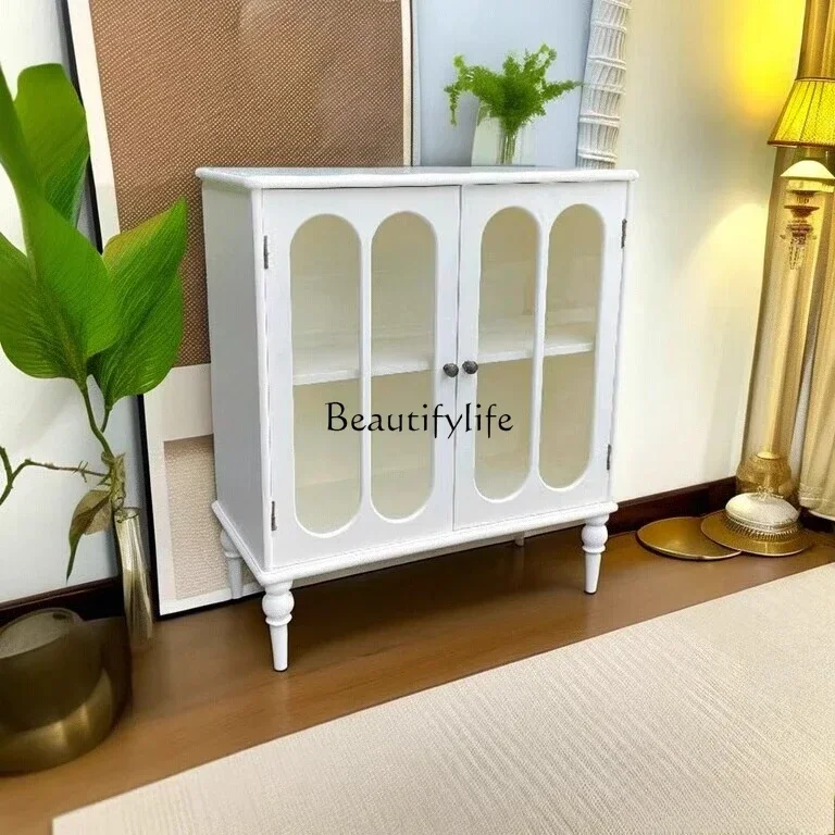 

5ld14 Cream French wine cabinet Small apartment against the wall Living room Changhong light luxury sundries Simple low cabinet