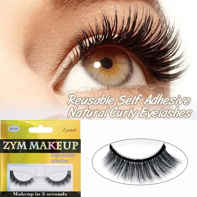 1Pair Self-adhesive Glue Free Faux Mink Eyelashes No Residue On The Skin 3D False Eyelashes Reusable Natural Long Eyelash Makeup