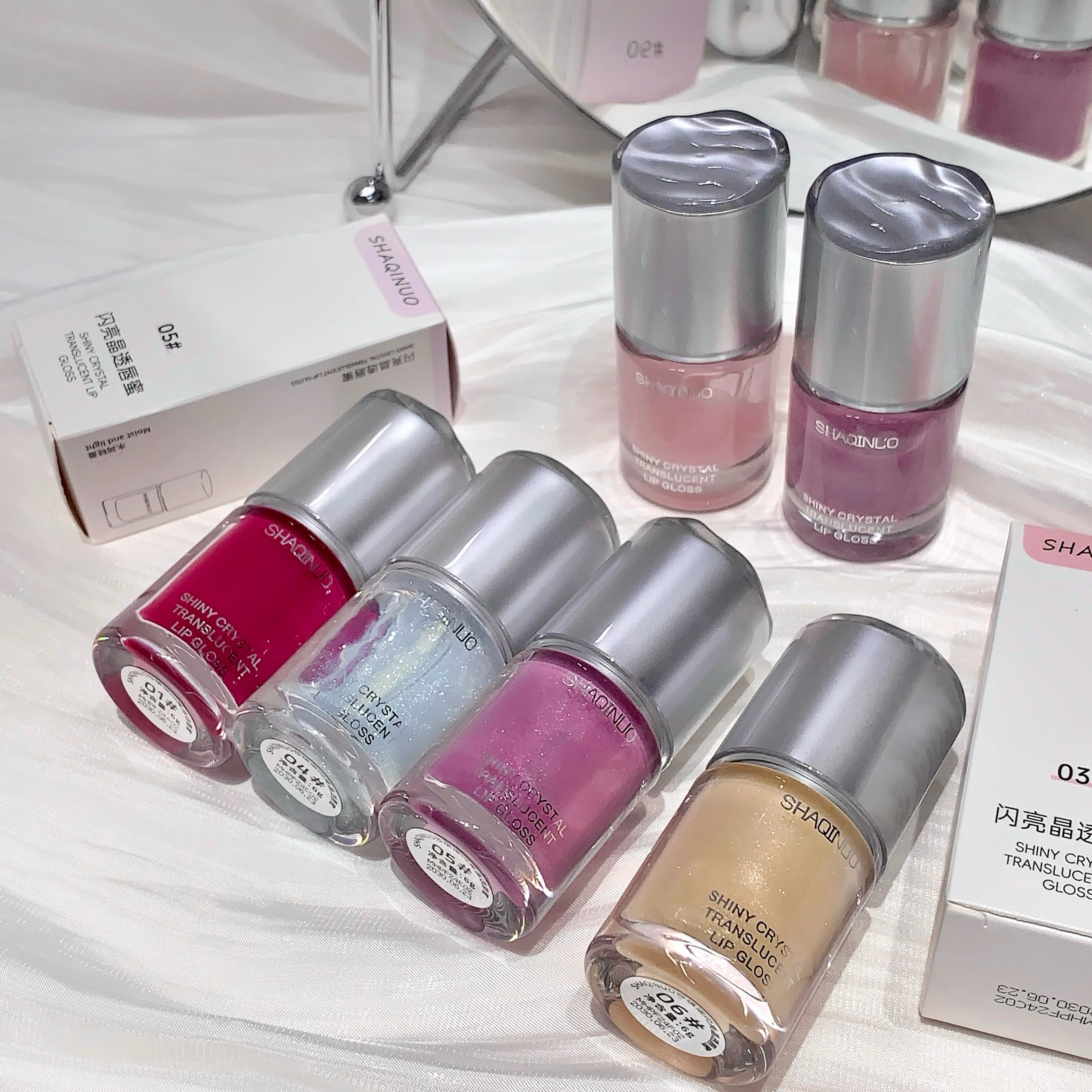 샤키누오 글리터링 미러 립 글레이즈, 워터리 쉬머링 라이트 립 글로스 메이크업 6g 6컬러, 수분 공급, 롱래스팅