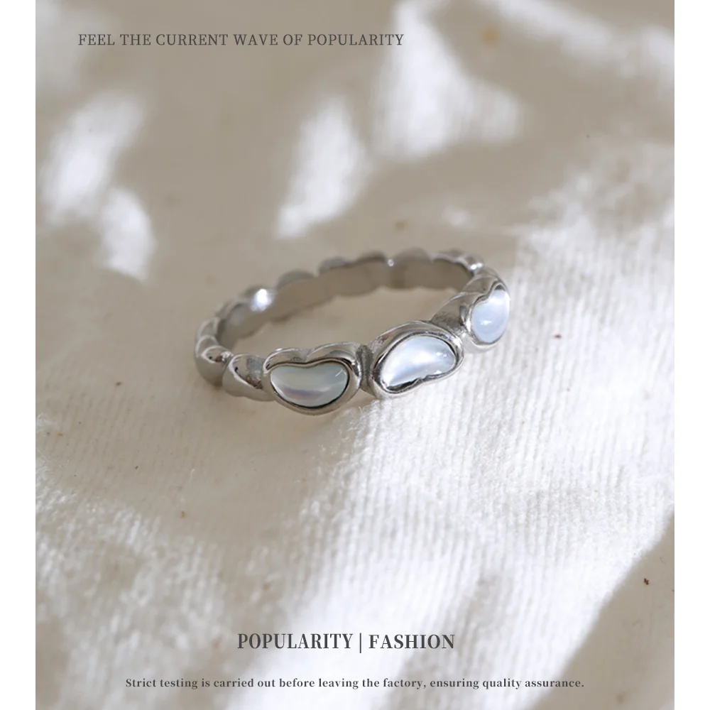 NiNice Stainless Steel Ring Natural Shells Heart High Quality for Women Fashion Charm Jewelry Accessories