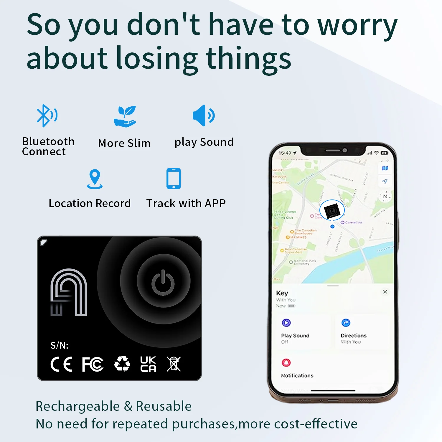 AIYATO Wallet Card Airtag Wireless Charge Bluetooth GPS Tracker Smart Tag Work with Apple Find My APP Air Tags Location
