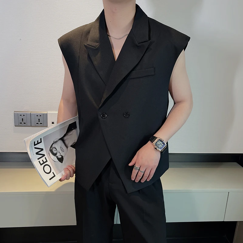 2023 Summer Vest Sexy Black Mens Korean Fashion Sleeveless Suit Vest White Elegant Waistcoats Stylish Unusual Clothes Products