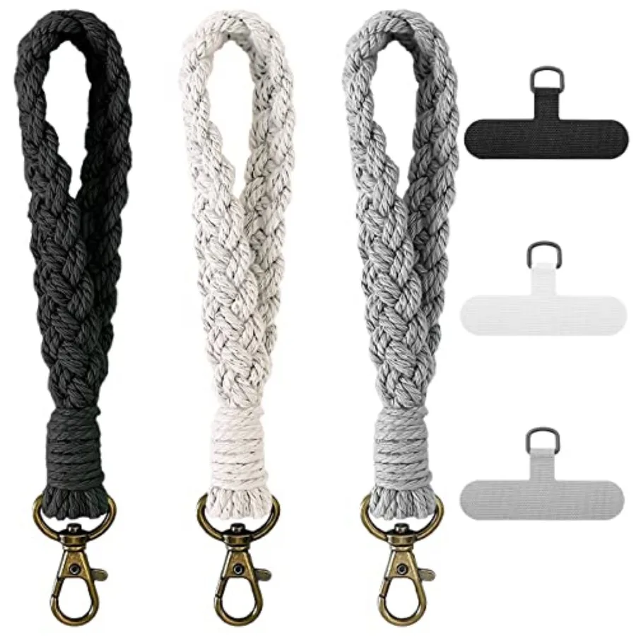 

3 Pack Boho Macrame Phone Wrist Strap, Cell Phone Lanyard Bracelet, Handmade Smartphone Wristlet Keychain with Universal Strap
