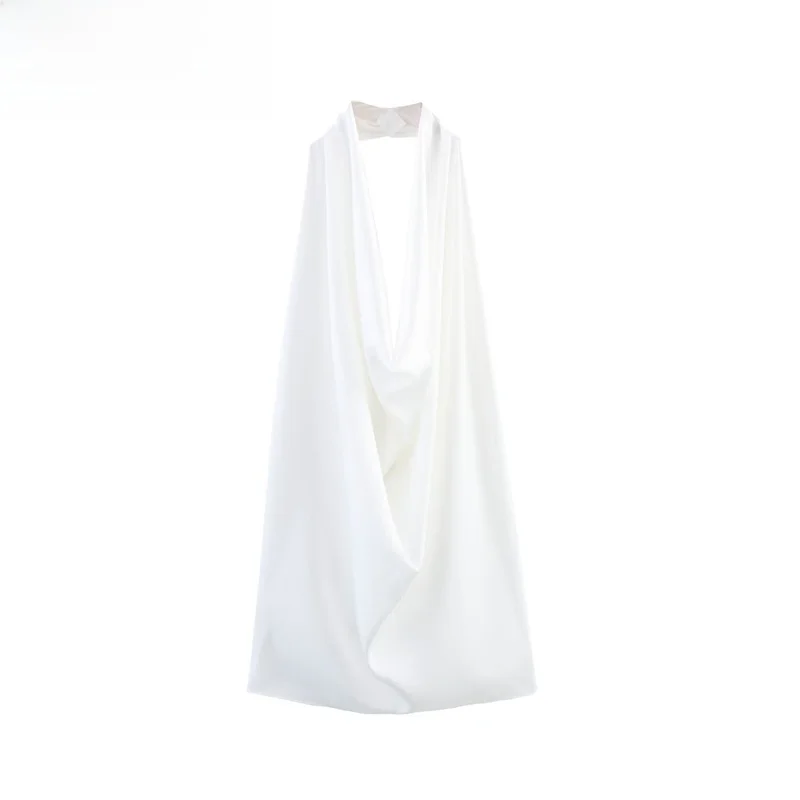

ZBZR Spring New Women's Faion Pure Color Svel Collar Top Versatile Hanging Ne Line Mid-Length Casual Wear