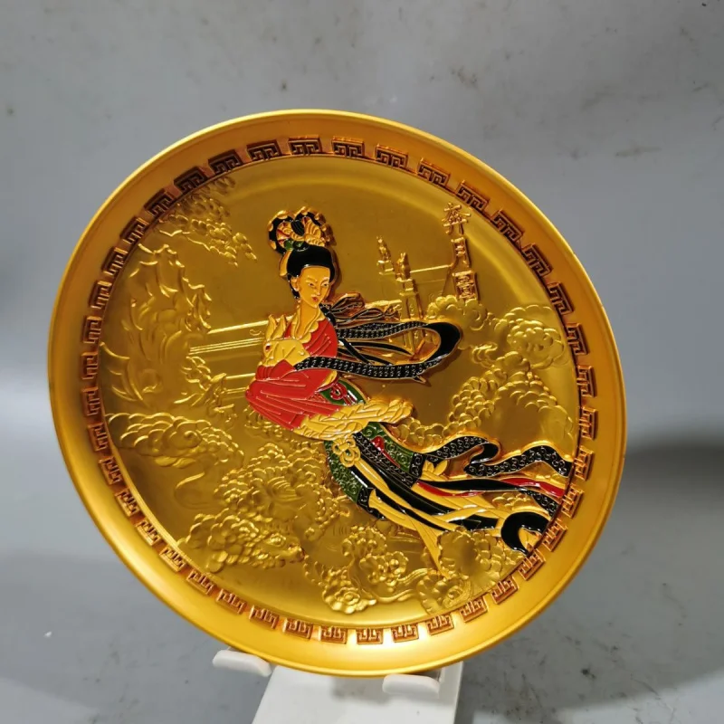 Travel Souvenir Hand-painted Moon Landing Pattern Plate Pen Wash Relief Gold Plate Tea Tray Tea Dish Craft Souvenir Plate