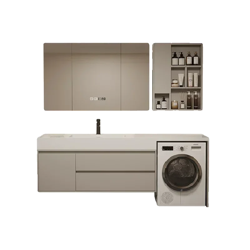 Cream Wind Light Luxury Rock Slab Bathroom Cabinet Washing Machine Cabinet Integrated Combination Toilet Seamless