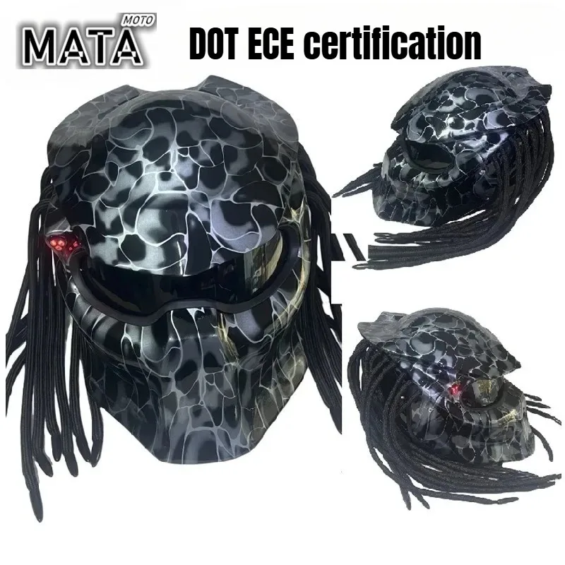 Carbon Fiber Motorcycle Full Helmet Predator Helmet Off-road Racing Retro Moto Cool Braid Full Helmet DOT ECE Certified