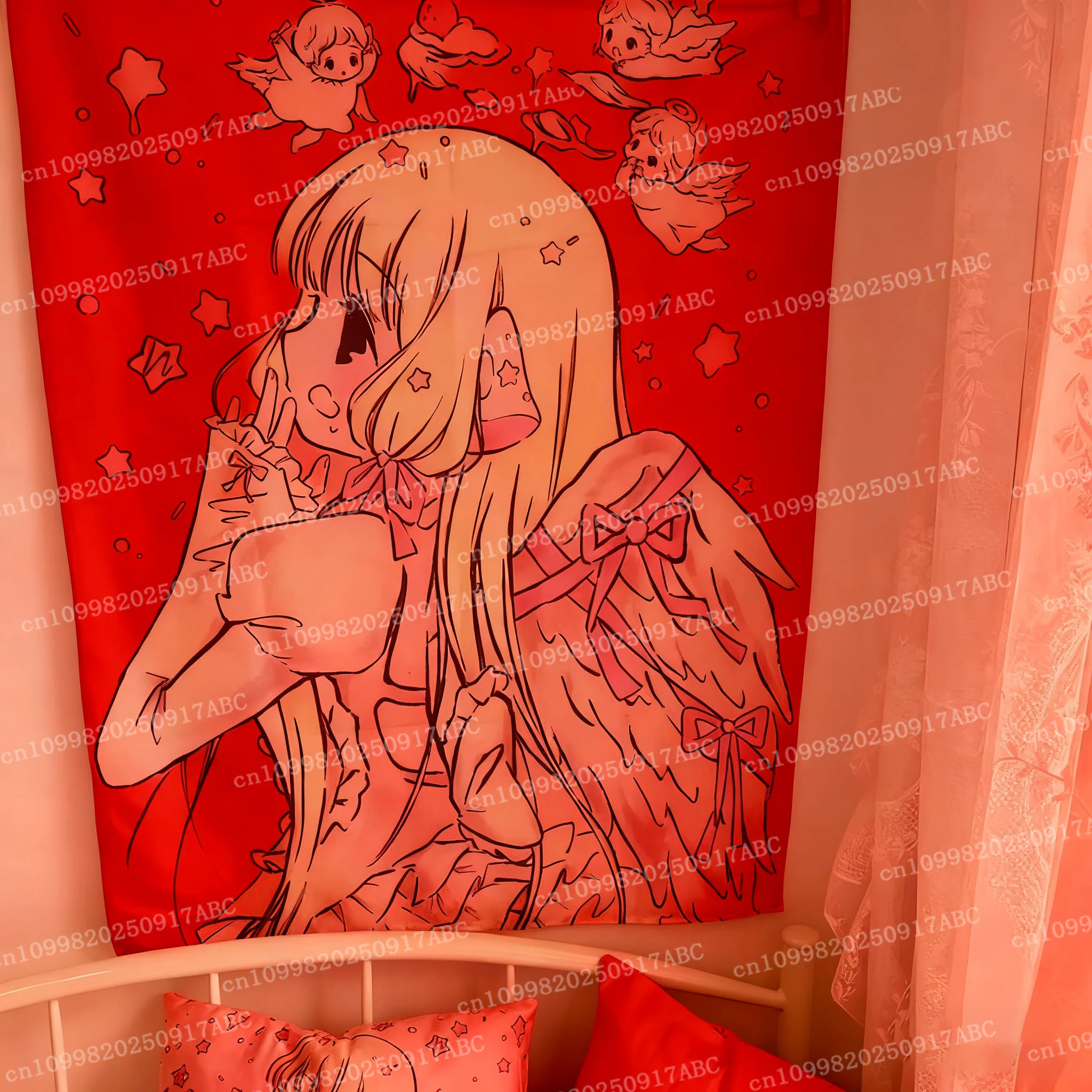 Kawaii ديكور المنزل الجدار الشنق نسيج أنيمي PinkGirl نسيج جدار غرفة نوم خلفية ديكور لطيف سيدة المفروشات نسيج المنزل #6