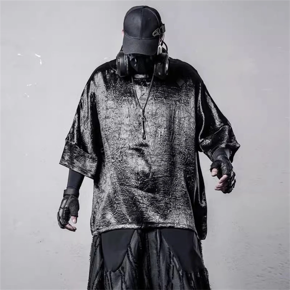 Summer Thin Tees Tops Men Streetwear Hip Hop Tactical Bat Sleeve T-Shirt Oversized Harajuku Functional Style Loose Casual TShirt