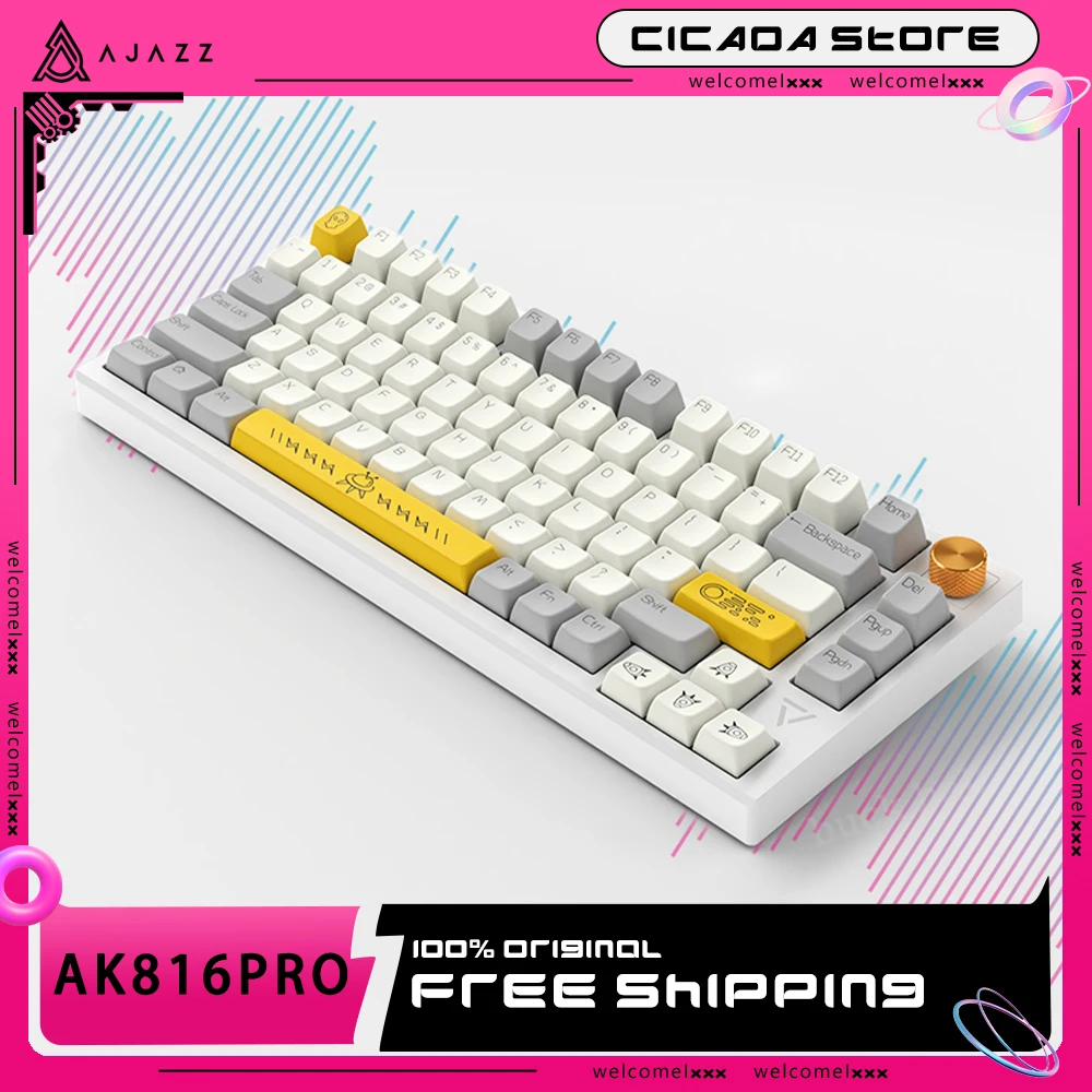 

Ajazz Ak816pro Mechanical Keyboard Usb/2.4g/Bluetooth 3 Mode Wireless Keyboard Rgb 81keys Backlight Hot Swap Gamer Keyboards