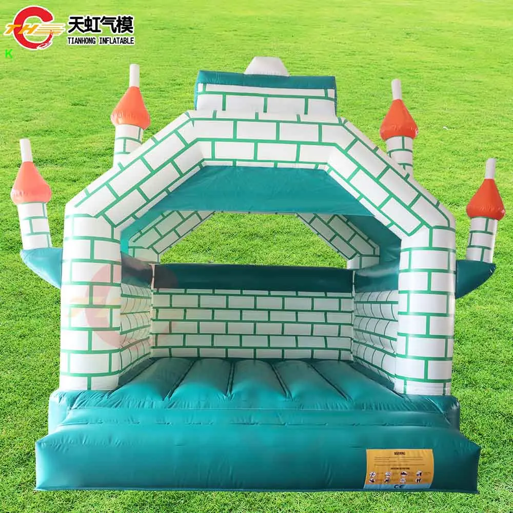 13*13ft Kasteel Gebouw Groen Springkussen Huis voor Kinderen Commercieel Opblaasbaar Lucht Springkasteel met Blower