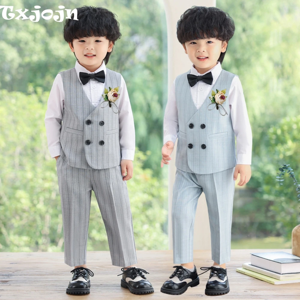 

Handsome Boys Striped Suit Set 5 Pieces For Piano Performance Elegant Smart Children's Suits Back-to-school Outfit 80-150cm