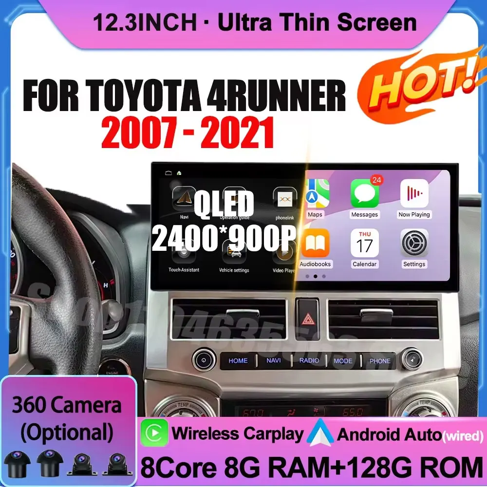 

Android 14 Car Radio For Toyota 4runner 2007-2021 Multimedia Player Stereo Navigation GPS QLED Screen 2400*900P Head Unit Tools