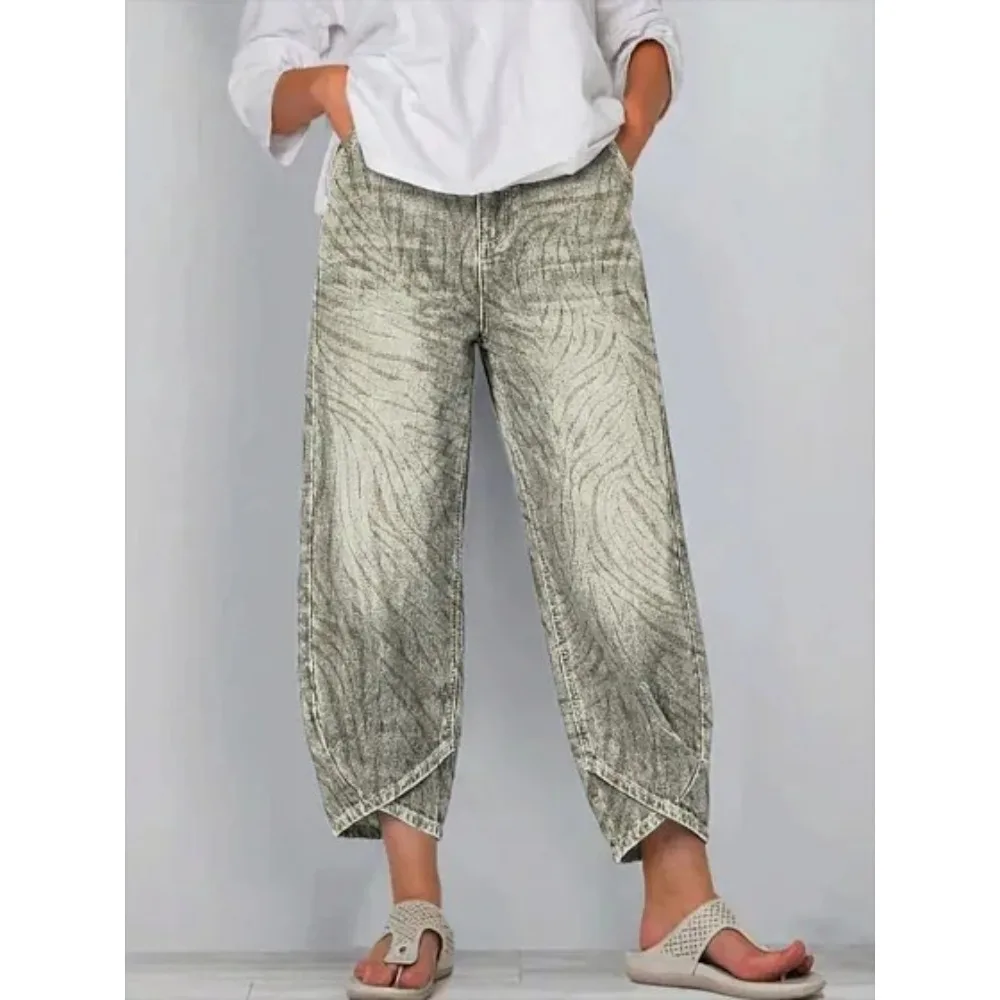 Vintage-Haremshose mit Rosenmuster, kurz geschnitten, lockere Tulpenform, knöchellang, lässige Hose für Zuhause, Loungewear, Urlaub – Detail 2