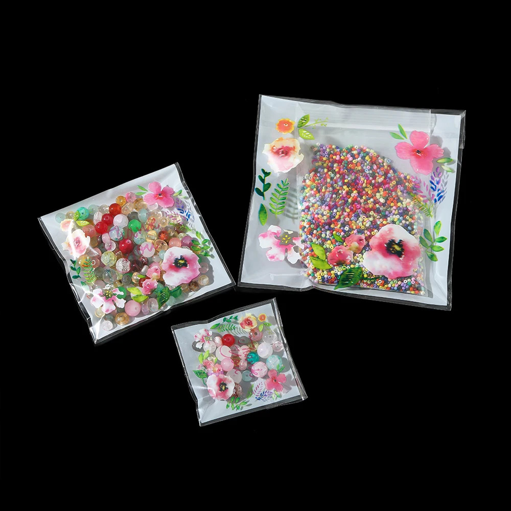 100pcs/lot Plastic Transparent Bag Thank You Flower Pattern Self-Adhesive Bags Jewelry Retail Food Storage DIY Packaging Pouches