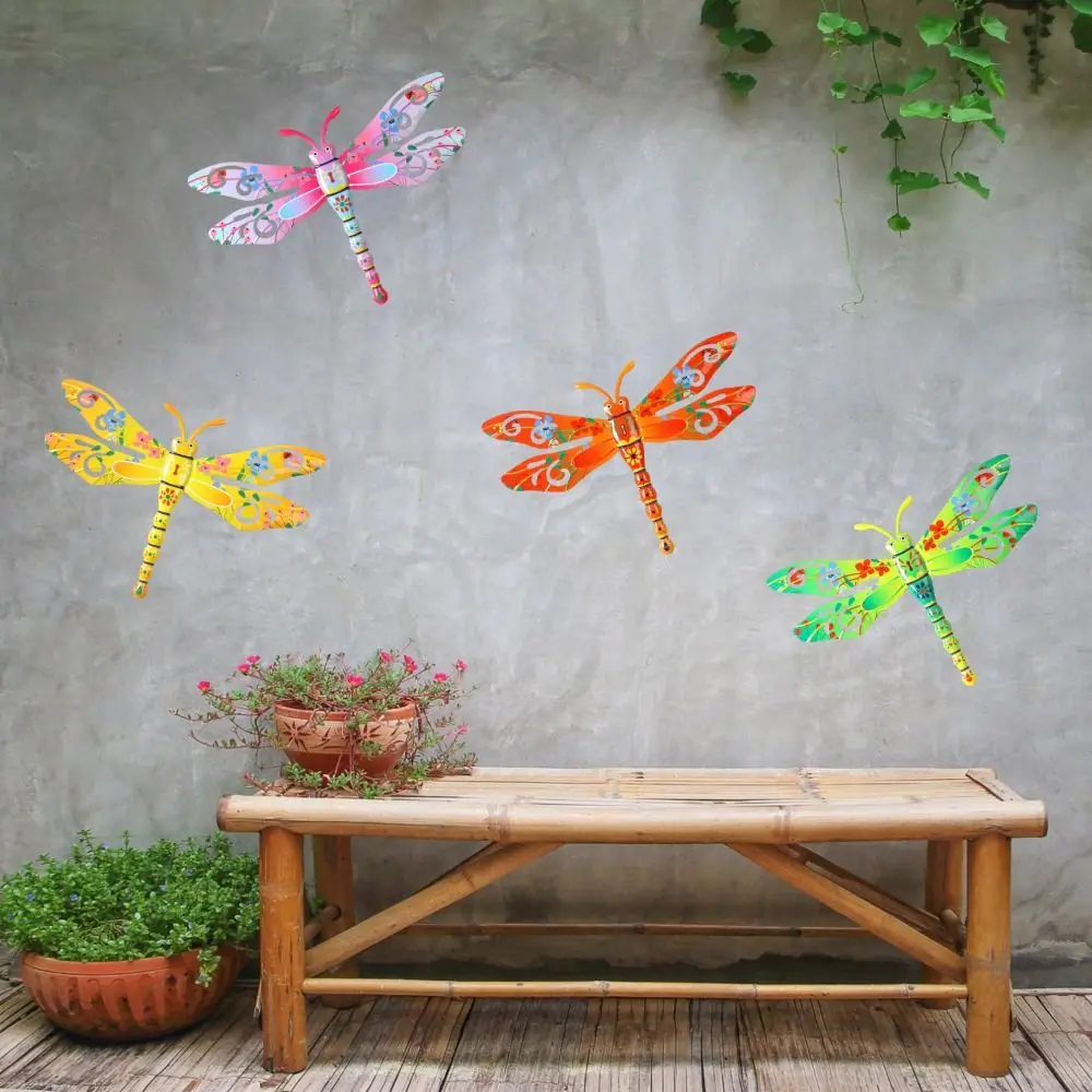 New Metal Dragonfly Wall Hanging Ornaments Colorful Creative Courtyard Garden Decorations Retro Indoor Outdoor Wall Decor