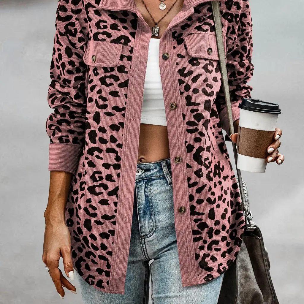 

Women's Leopard Print Button Long Sleeve Jacket Coat Autumn Winter Fashion New European American Style Wear