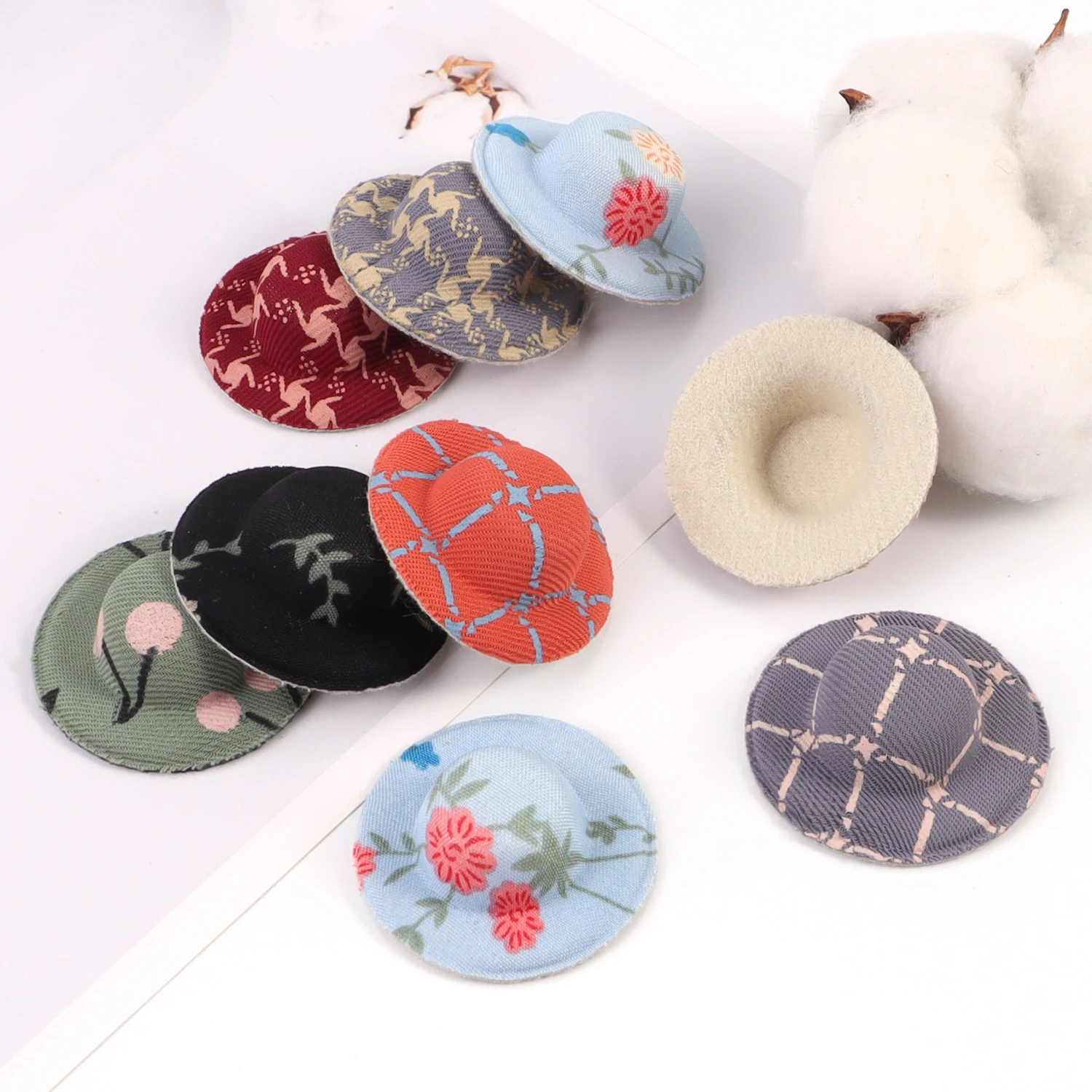 10PCS Felt Mini Hats Cute Doll Bear & Plush Toys Decorative Hats Accessory Girls Hair Ornaments Decorative Little Print Hats