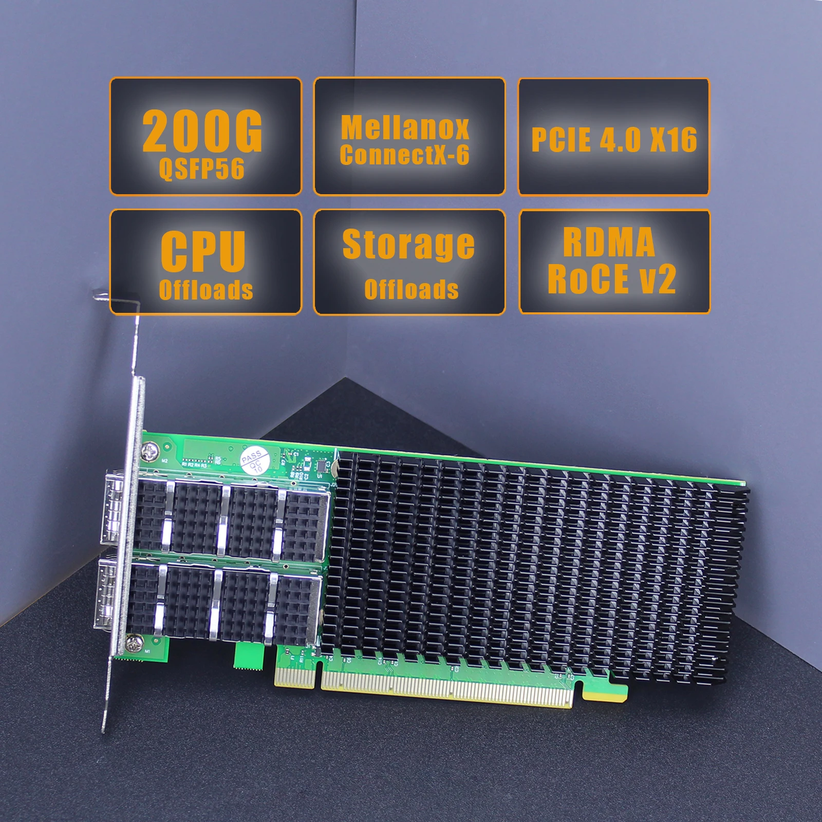 2-Port 200Gb QSFP56 Ethernet Network Card with Mellanox ConnectX-6 Controller, PCIe 4.0 X16 Interface, RDMA (RoCE), Not Infiniba