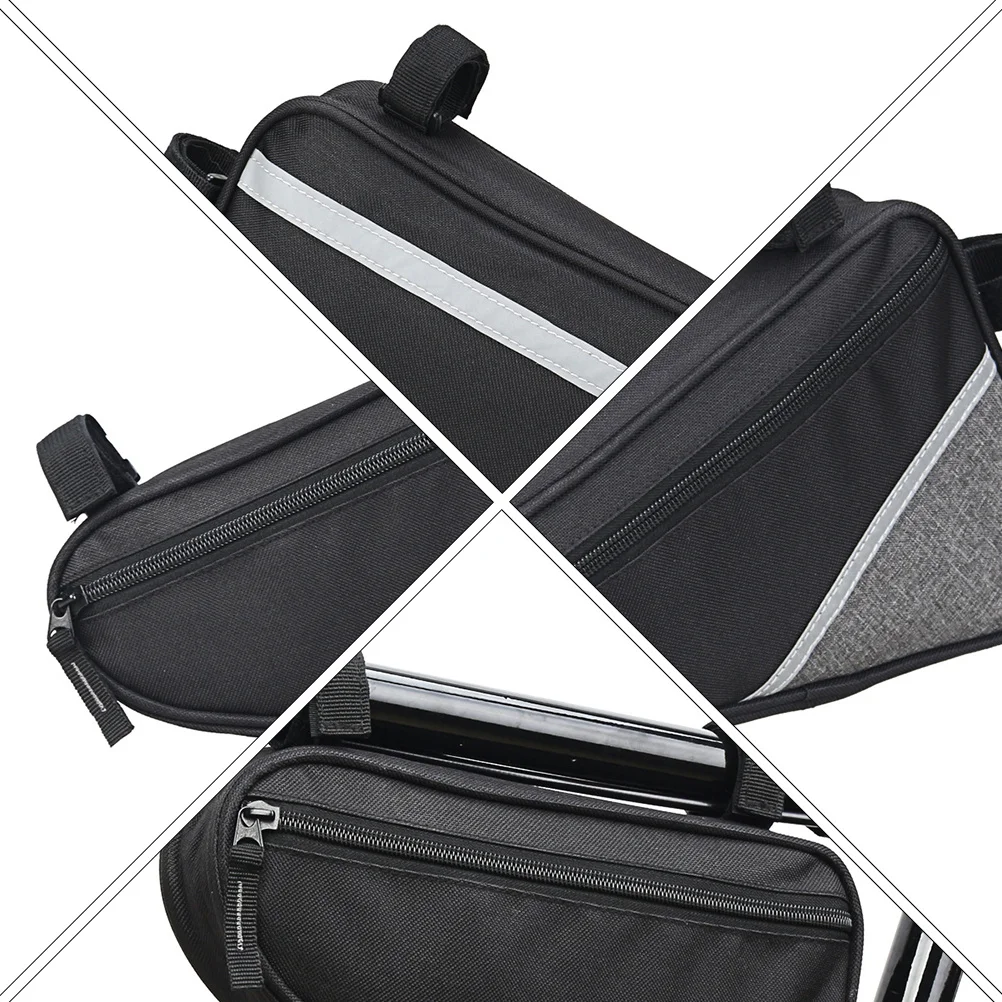 Bike Bag Mountain Road Waterproof Reflective Practical Triangle Front Tube Bag Grey Durable Premium Material Easy Install