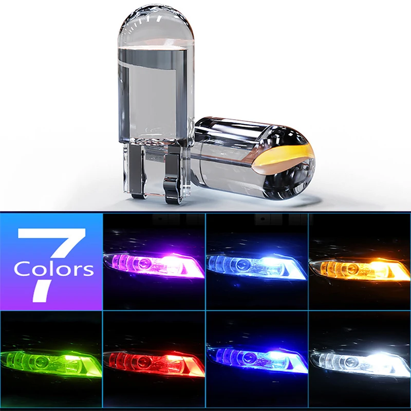 Car LED T10 W5W Canbus Glass COB 6000k Reading Dome Lamp Marker Wedge License PlateLight Bulb 168 194 192 DC 12V White Blue Red