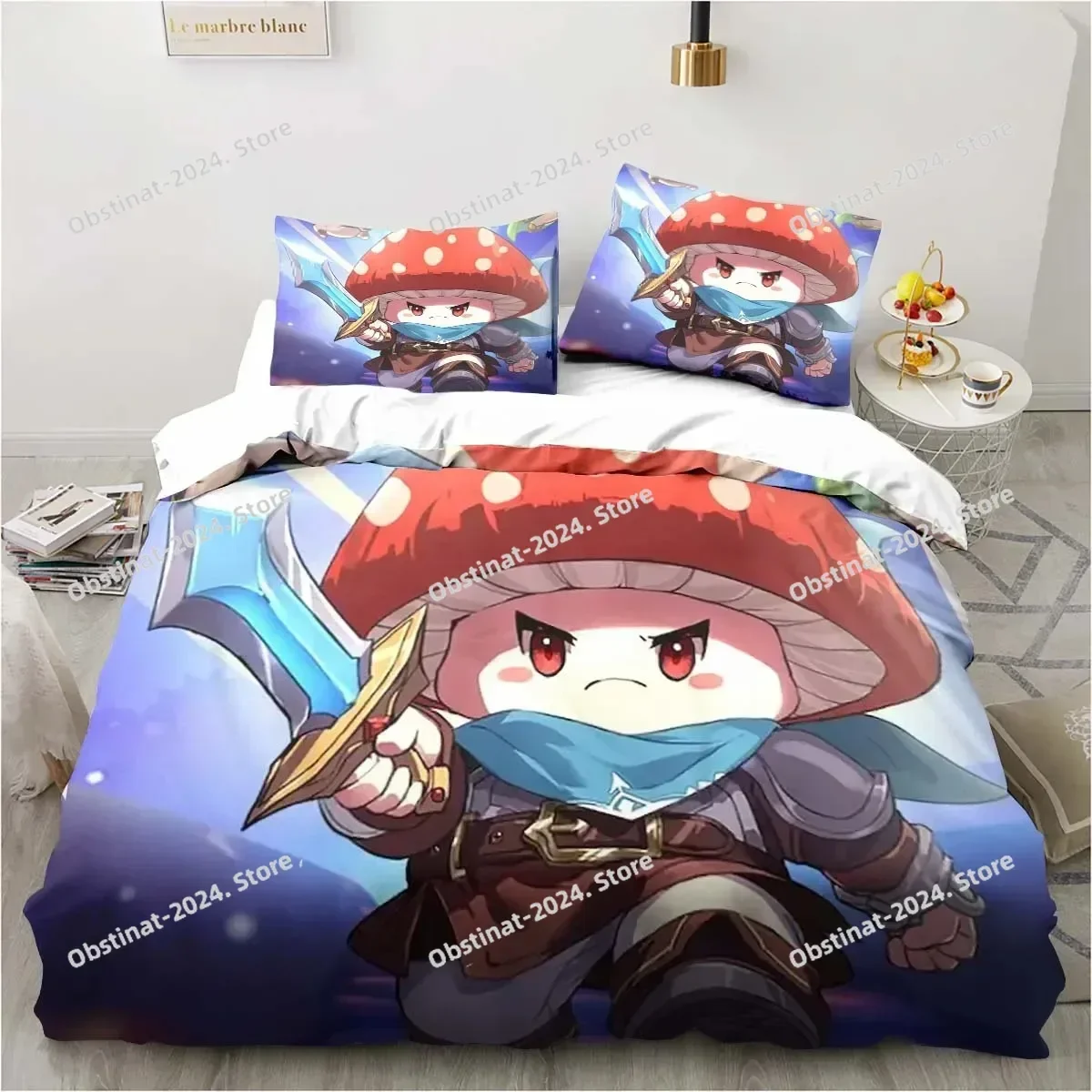 3D Anime Game Legend of Mushroom Pattern Bedding Set Printed With Pillowcase Bed Duvet Cover Single Double Queen Super King Size