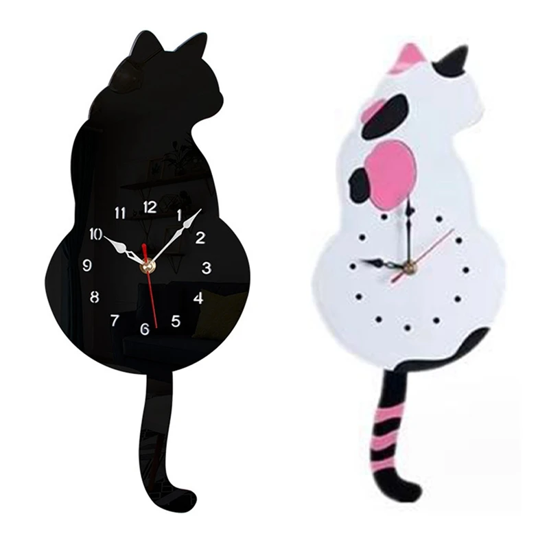 Black-Cat Pendulum Wall Clock,Cat Clock,Cat Clock With Moving Tail,Cat Swinging,Whimsical Funny Wall Clocks Durable