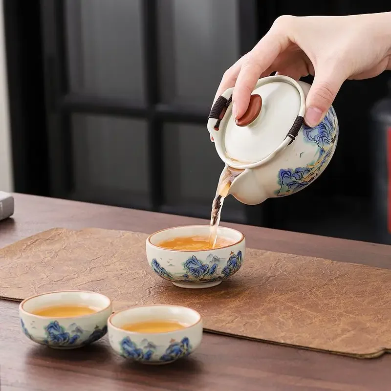 Portable Travel Tea Set Outdoor Camping Luxury Gongfu Teaset Gaiwan Drinking Tea Tools Gift Quick Cup Outing Car Travel Teaset
