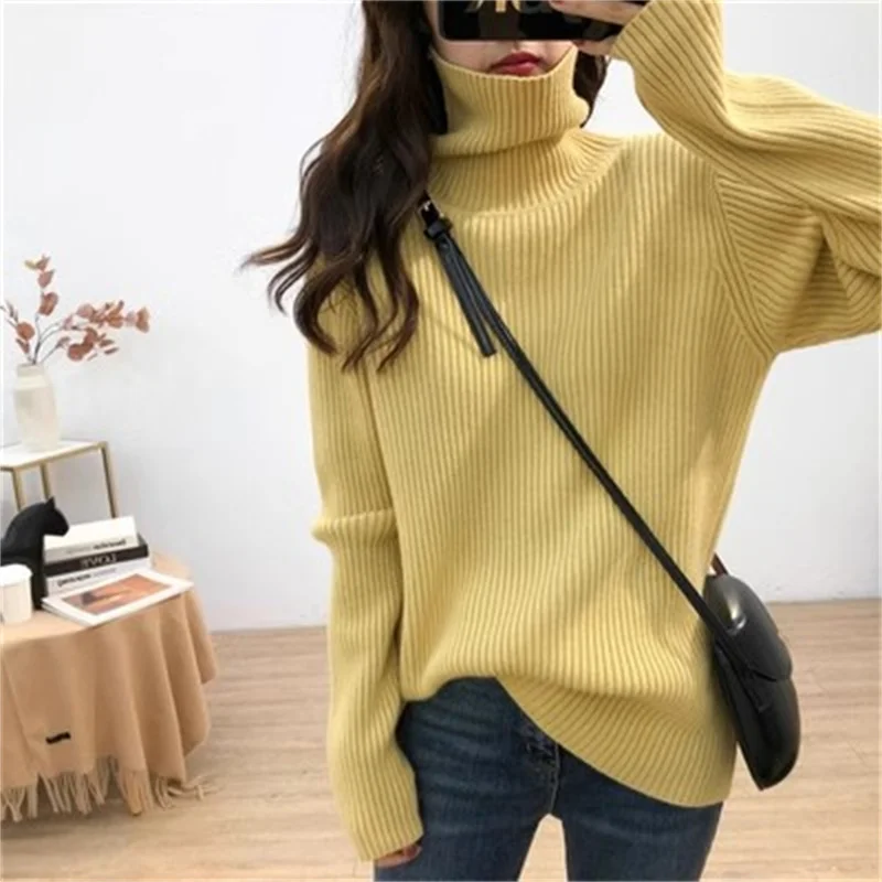 High Necked Red White Sweater For Women Autumn Winter Lazy  Loose Fitting Pullover With Pit Stripes Knitted Sweater Stylish Top