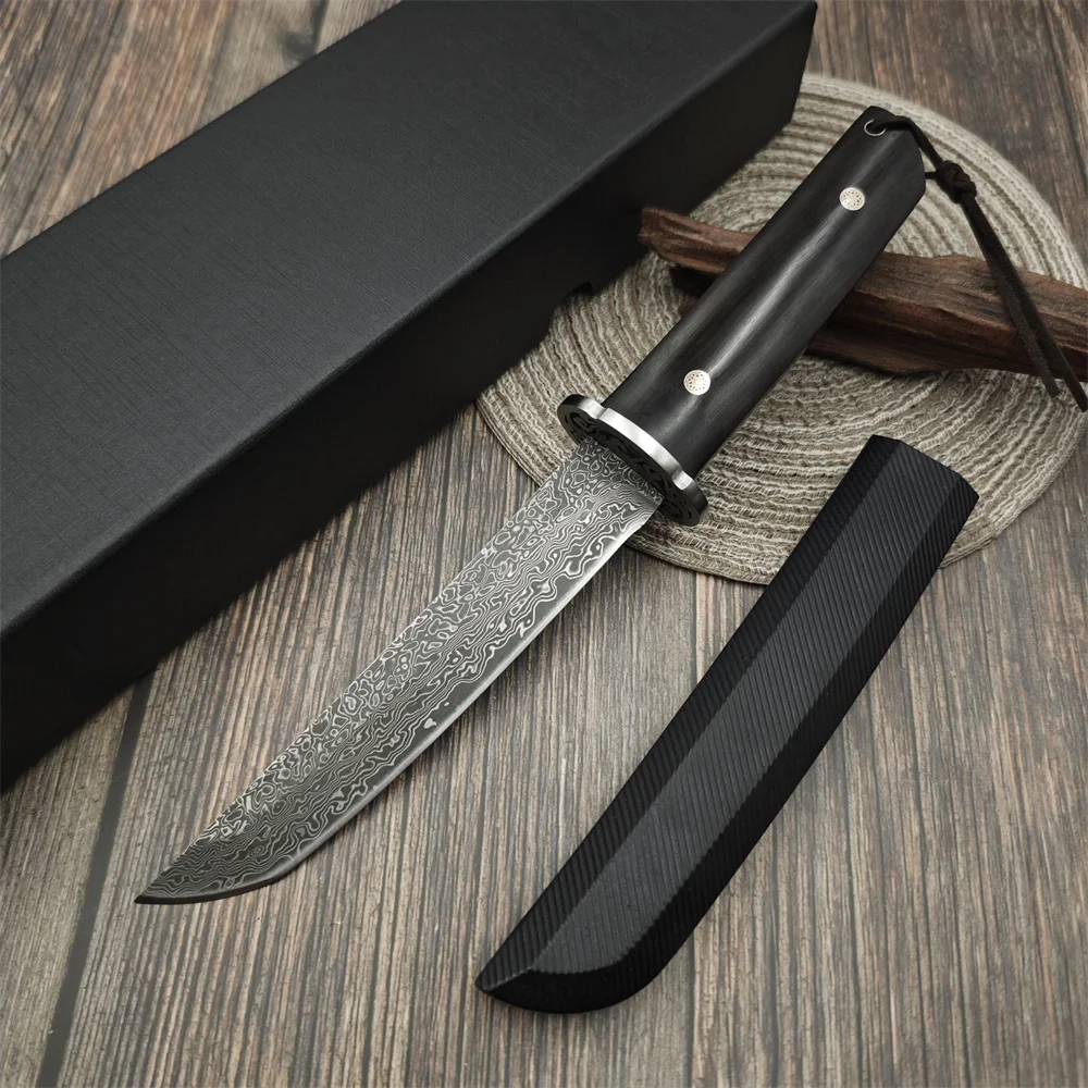 

Damascus Blade Ebony Handles Tactical Hunting Knife Self Defense EDC Survival Tools Camping Knives Portable Fruits Knives