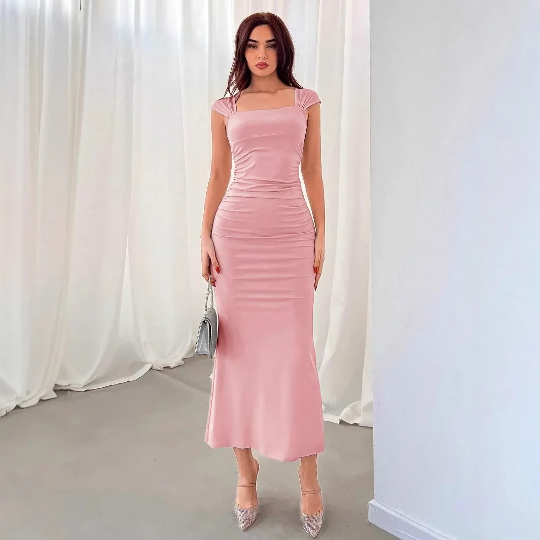 Elegant Women's Party Dresses 2025 Summer Fishtail Dress  Pleated Long Dress Vestidos Mujer Sexys Платье Женское Вечернее