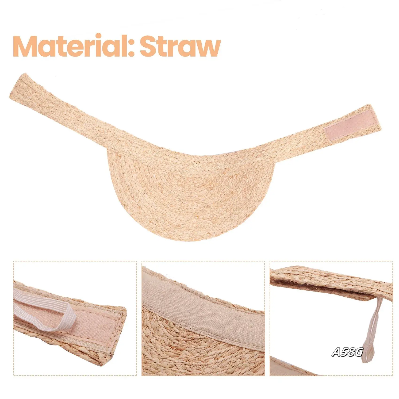 

Ladies Anti-Uv Roll Up Sun Visor Hat Women Straw Raffia Sun Visor Caps