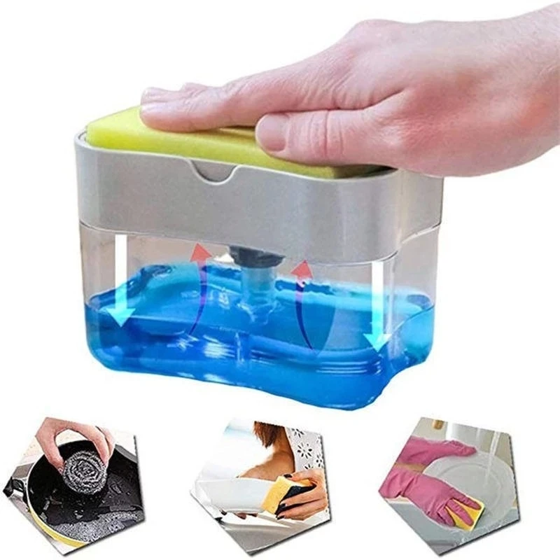 

Plastic 2-in-1 Sponge Box With Soap Dispenser Double Layer Kitchen Clean soap dispenser sponge Scrubber Holder Case