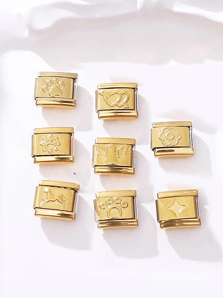 Y2K – breloque dorée patte, cœur, fleur, cheval, soleil, maillons de charme italiens, en acier inoxydable, adapté au Bracelet de 9MM, bijoux, bricolage, cadeaux