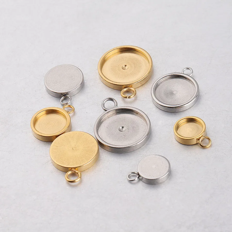 

LUFFY 20pcs Stainless steel Gold plating 6mm 8mm 10mm 12mm Settings Base, Bezel Blank Base Setting, Round Cabochon Pendant Base