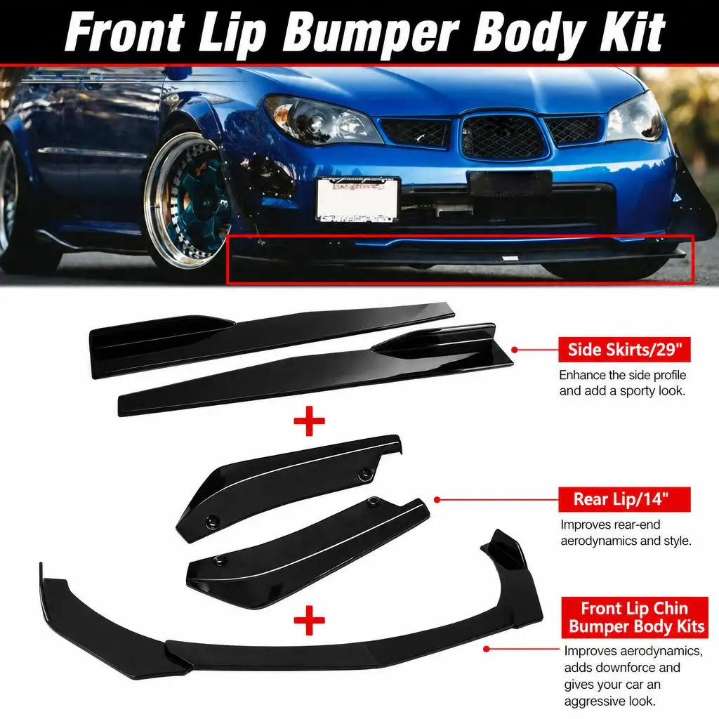 Quality Auto Parts Universal Front Bumper Splitter Lip Spoiler Diffuser Body Kit Black Winglets Side Skirt Extension Protector