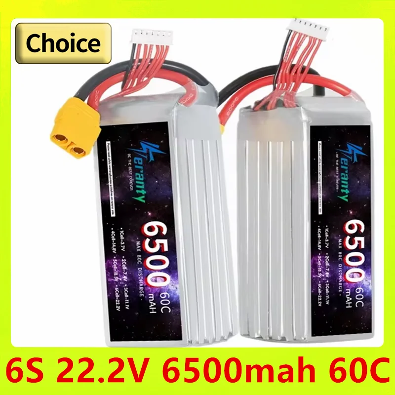 

Teranty 6500MAH 6S 22.2V Lipo Battery 60C For FPV Drones Quadcopter Helicopter RC Car Boats MAX 80C 6S Batteries