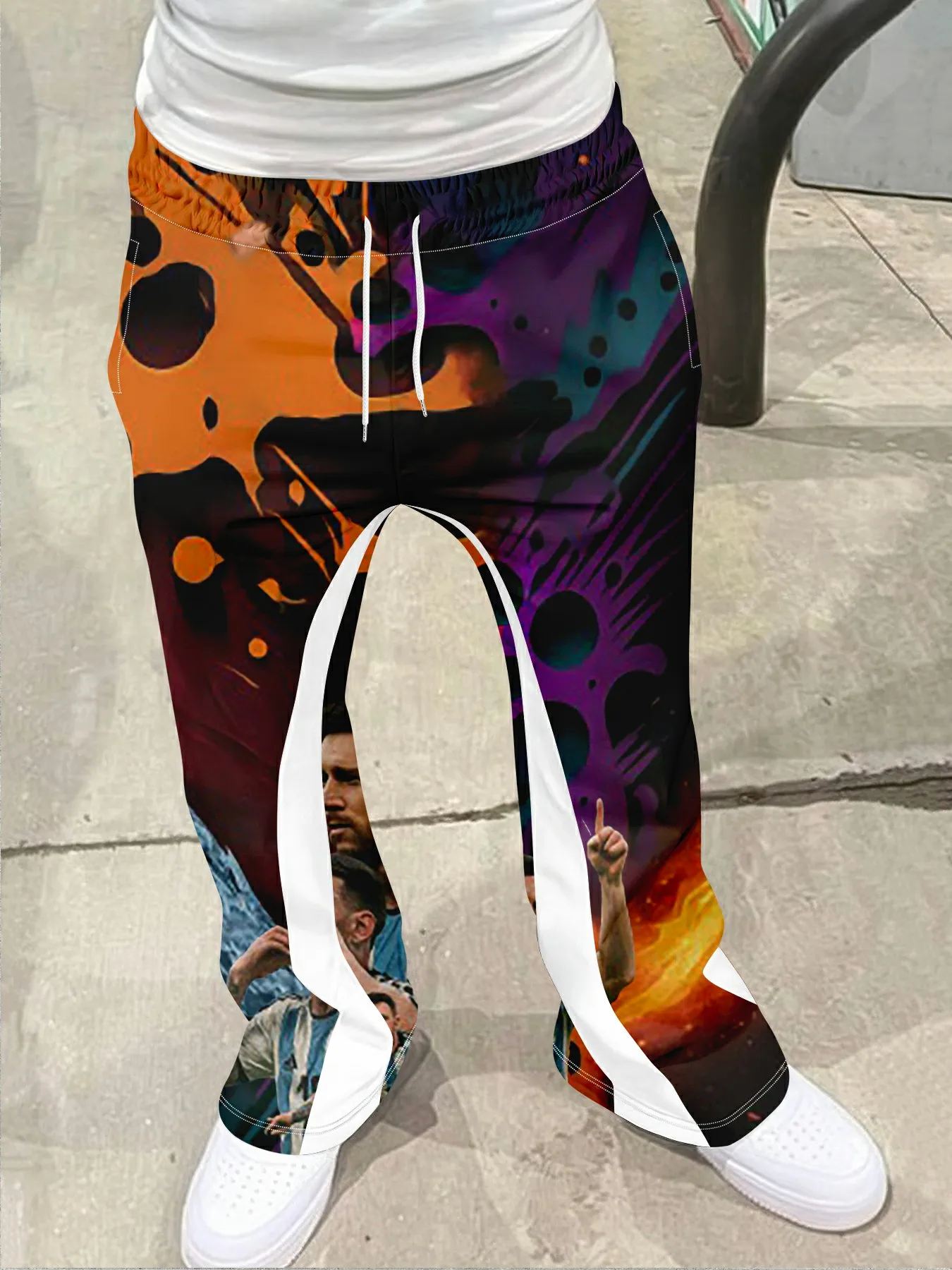 

Men's Casual Street Style Trendy Cross Print Fashionable Slightly Flared Black and White Color-Block Design Sweatpants Men Pants