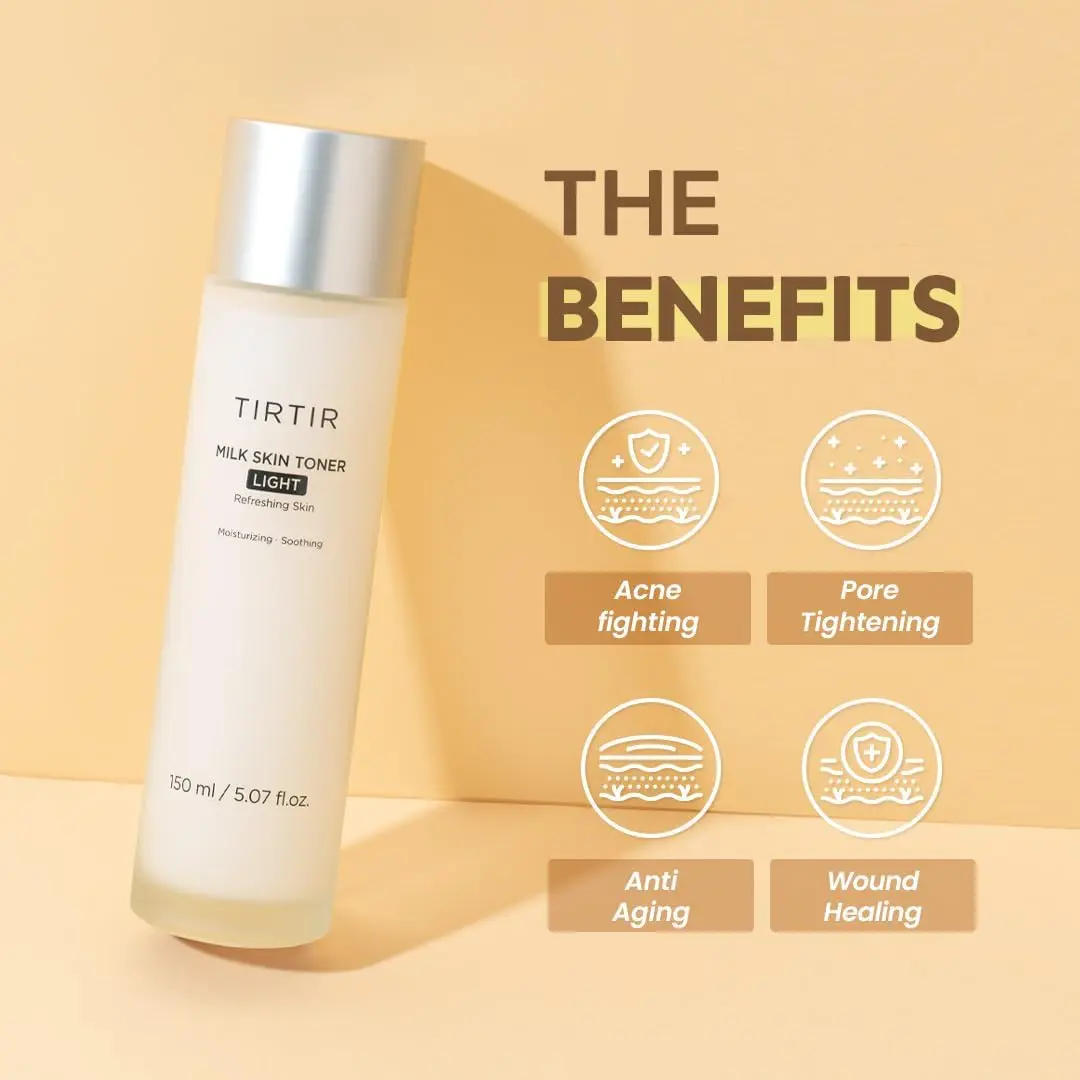 TIRTIR Milk Skin Rice Toner Deep Hydration Instant Brightening 2% Niacinamide Rice Bran Extract Ceramide Panthenol