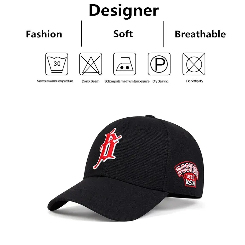 Czapki baseballowe unisex B Letter Side BOSTON z haftem Wiosna i jesień Regulowane czapki outdoorowe Kapelusz przeciwsłoneczny