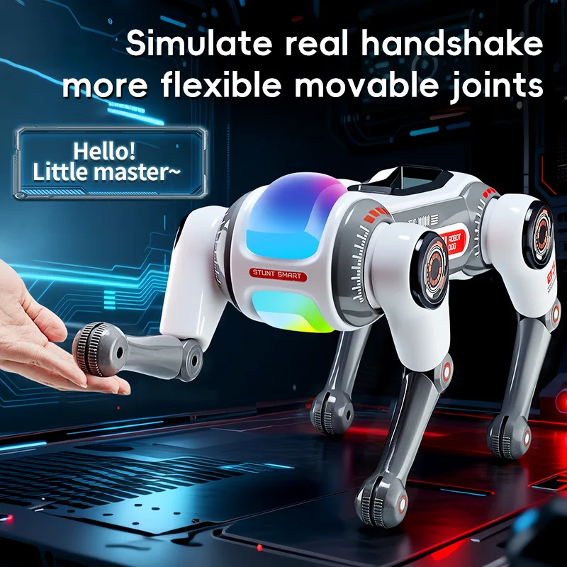 

Новый умный робот-собака с двойным дистанционным управлением, интерактивным голосовым управлением AI, программируемыми трюками и переворотами, электронная игрушка-питомец для детей и мальчиков
