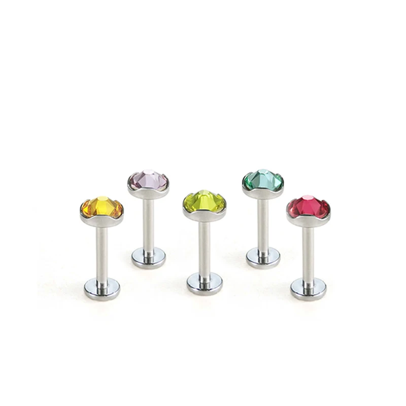 

F136 Titanium Alloy Wave Edge Zircon Earring Tongue Stud Internal Thread Navel Stud Implant Studs