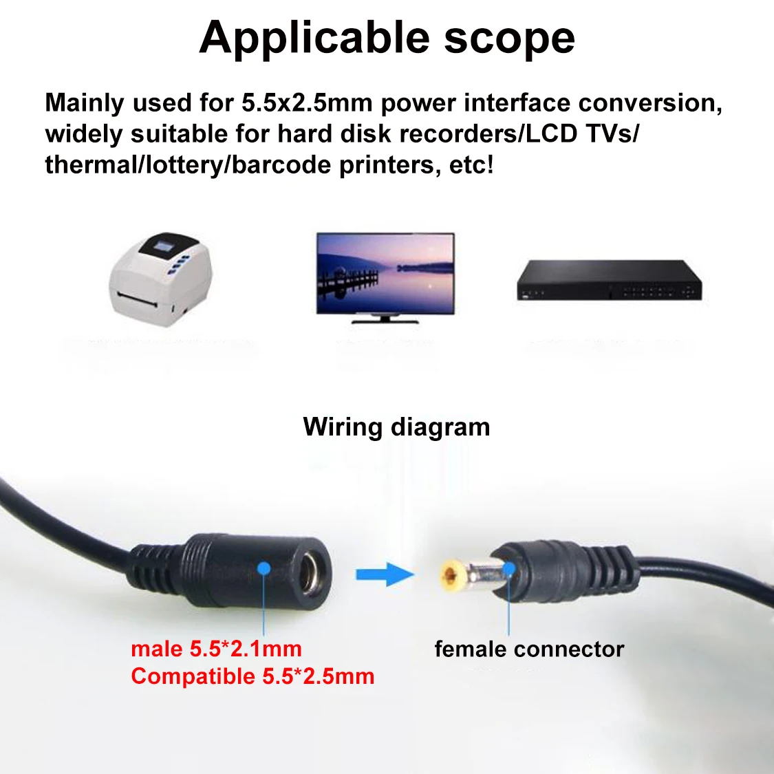 Female 5.5*2.5mm to male 3-Pin / 4-Pin Cable Lead For SATO TG-5011-19V-ES Just a 4-Pin cable For TV LCD VCR power supply