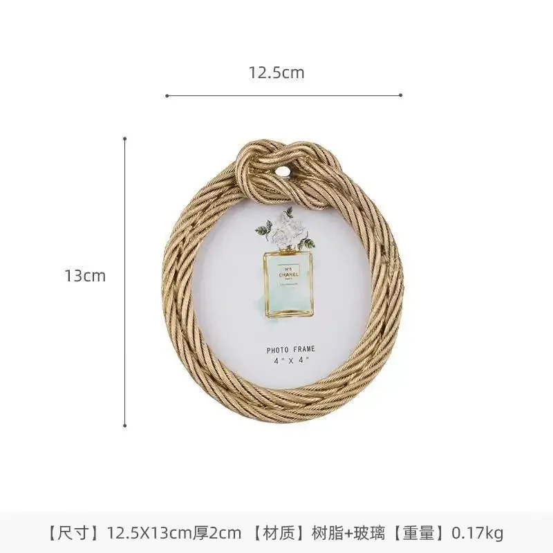 Photo Frame Nordic Gold Resin Hemp Rope 4x6 Inches Minimalist Picture Frame Bedroom Wall Mounted Tabletop Home Decor Gift