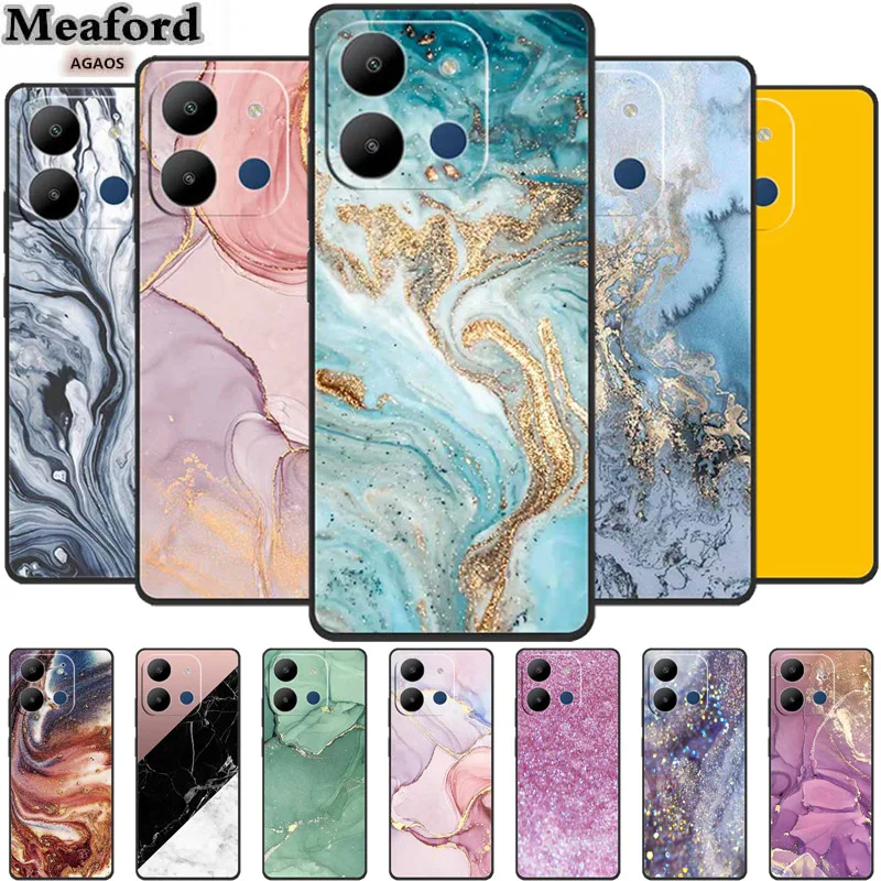 For Infinix Smart 7 Case Marble Silicone TPU Soft Phone Black Back Cover Cases For Infinix Smart7 X6515 Fashion Girls Gift Coque