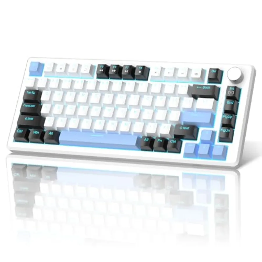 

75% Mechanical Gaming Keyboard, Compact Blue Backlit Wired Gaming Keyboards with Brown Switches, EVA Foam, Knob Control, STAR75
